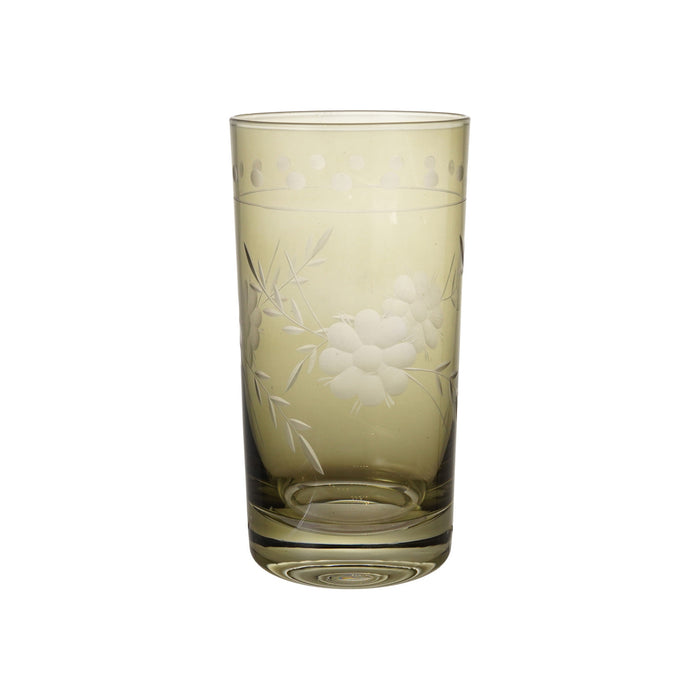 Etched Green Drinking Glass