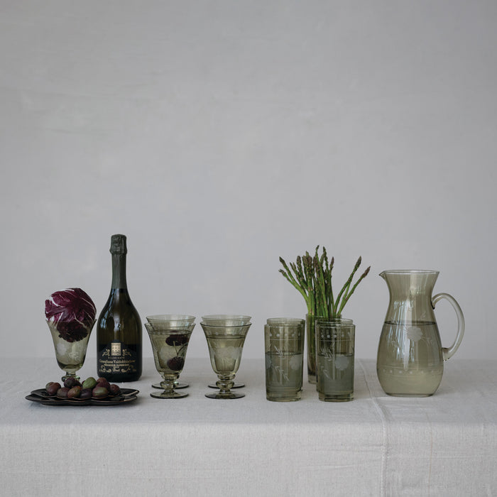 Etched Green Drinking Glass