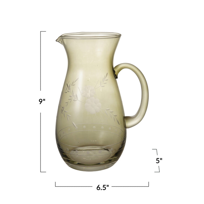 Etched Green Pitcher
