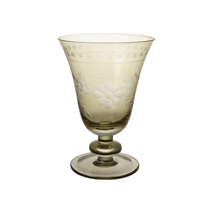 Etched Green Wine Glass