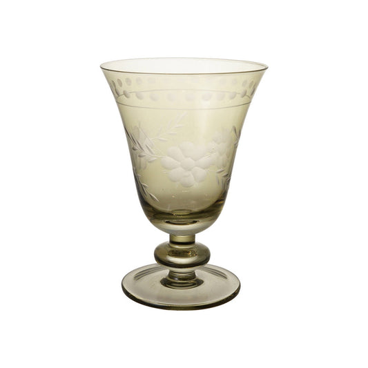 Etched Green Wine Glass