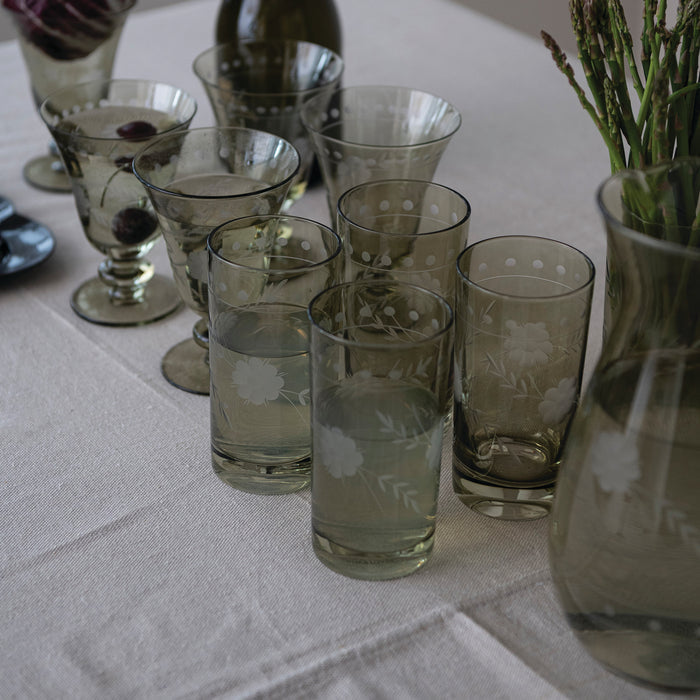 Etched Green Wine Glass