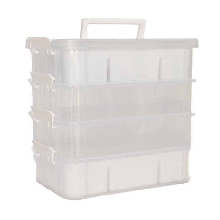 Everything Mary Clear 4-Tier Stackable Snap Box Storage – Plastic Craft Organizer for Sewing and DIY Supplies