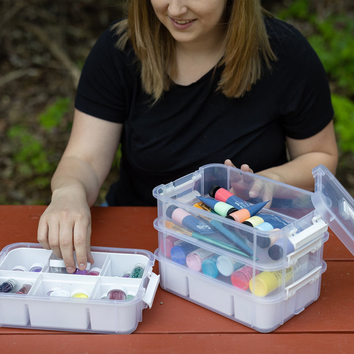 Everything Mary Clear 4-Tier Stackable Snap Box Storage – Plastic Craft Organizer for Sewing and DIY Supplies