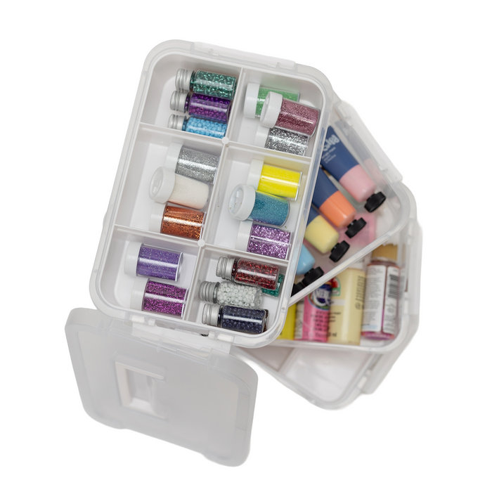 Everything Mary Clear 4-Tier Stackable Snap Box Storage – Plastic Craft Organizer for Sewing and DIY Supplies