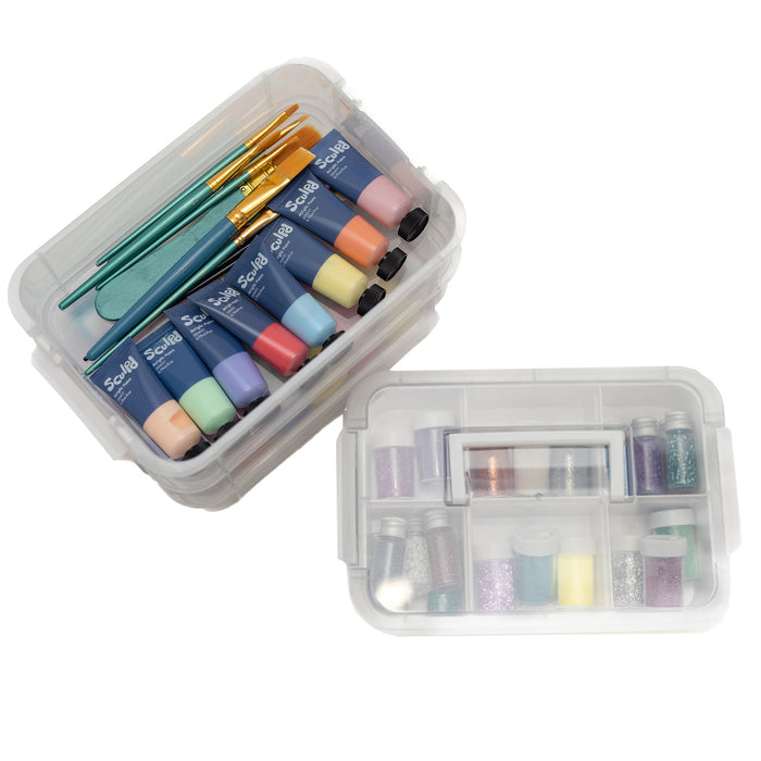 Everything Mary Clear 4-Tier Stackable Snap Box Storage – Plastic Craft Organizer for Sewing and DIY Supplies
