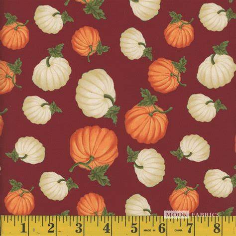 Fall Autumn Pumpkins on Burgundy 100% Cotton Fabric By the yard