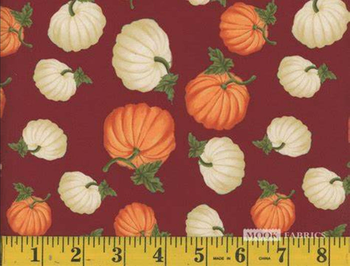 Fall Autumn Pumpkins on Burgundy 100% Cotton Fabric By the yard