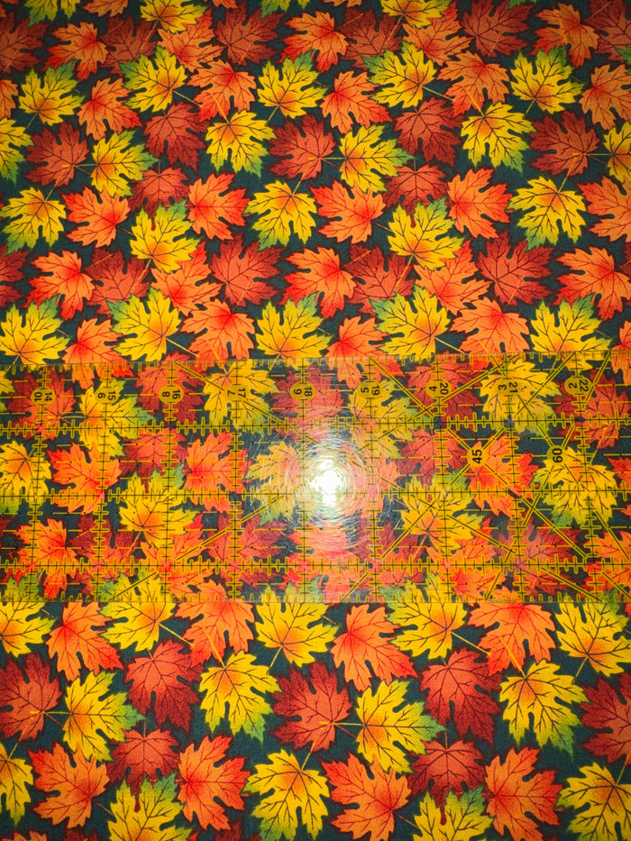 Falling Leaves on Green Teal Fall Autumn 100% Cotton Fabric