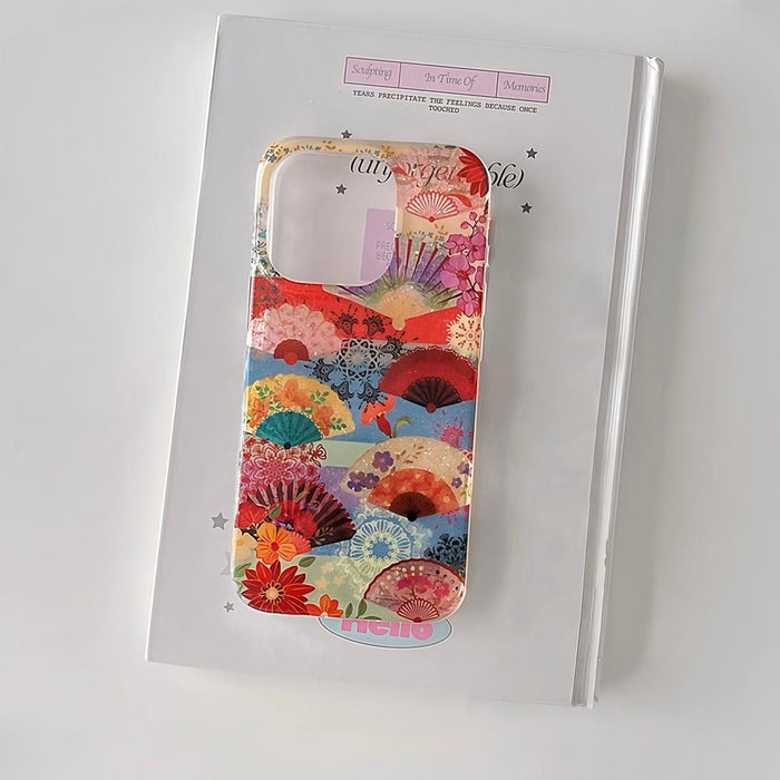 Front view of Fan Flora Case. Delicate fan-like patterns printed on a crystal-clear high-quality acrylic body.