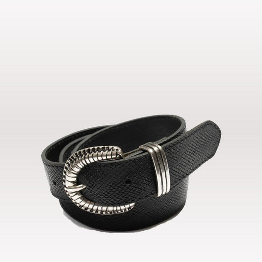 Faux Reptile Leather Belt - Black
