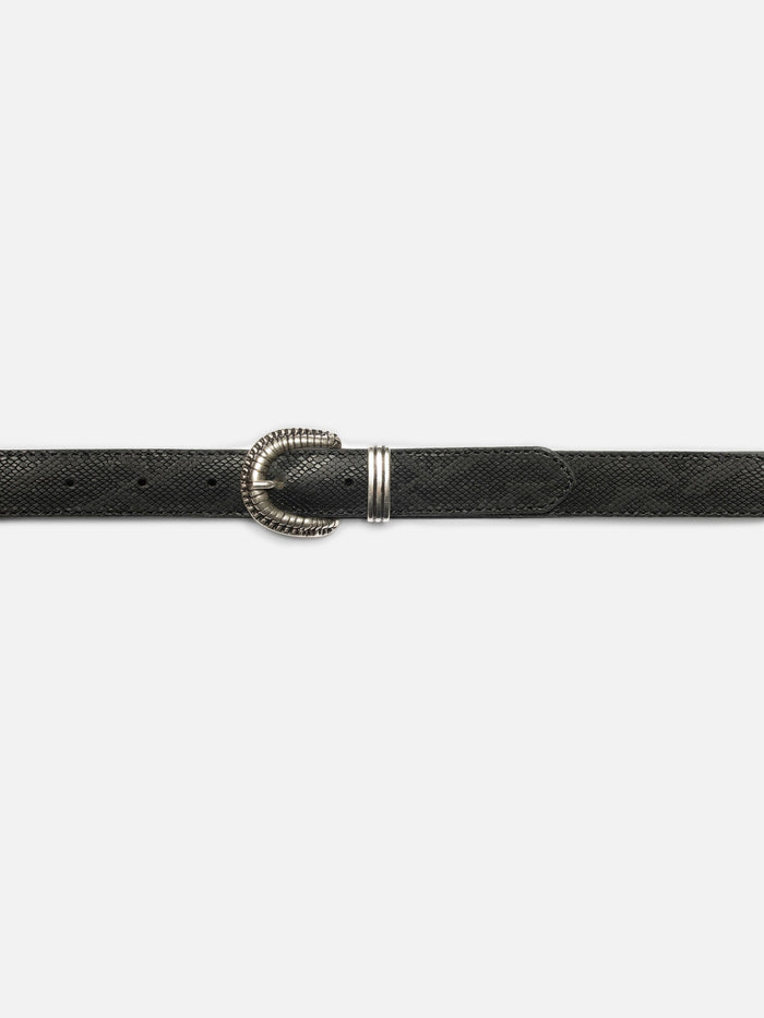 Faux Reptile Leather Belt - Black