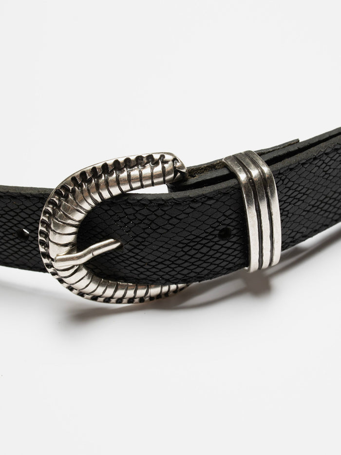 Faux Reptile Leather Belt - Black