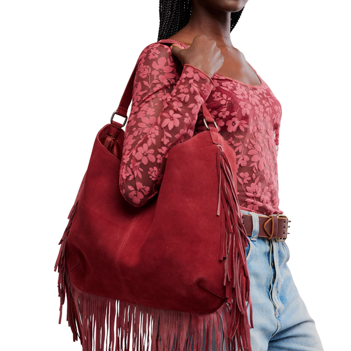 Finn Fringe Shoulder Bag in Chilled Merlot