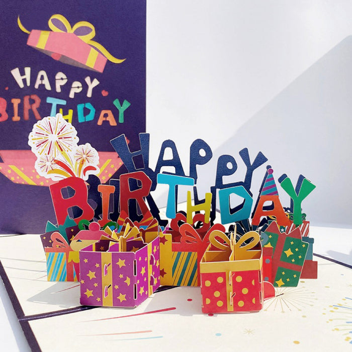Angled view of Fireworks Birthday Card, ideal for gifting.