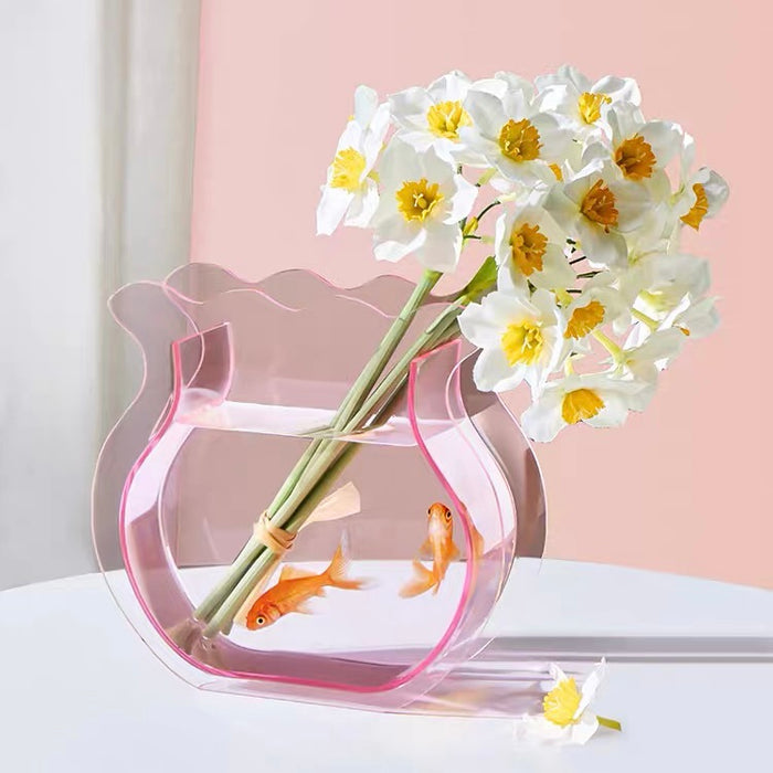 Close-up of Fishtail Flower Vase in pink, great for home decor and gifting.