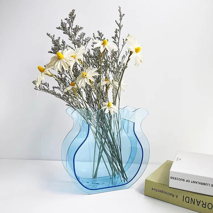 Flat lay of Fishtail Flower Vase in blue, great for home decor and gifting.
