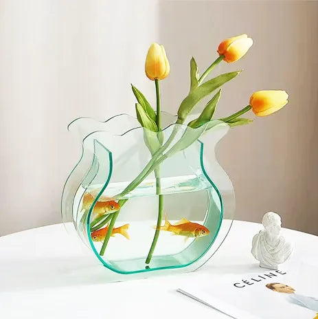 Folded view of Fishtail Flower Vase in green, , great for home decor and gifting.