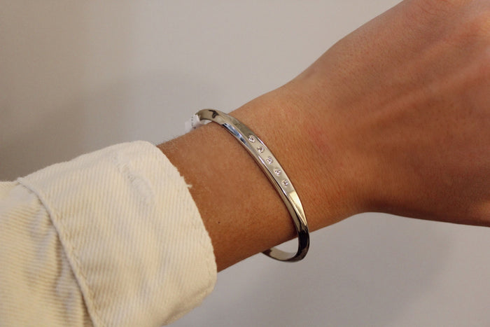 Flat Face Cuff with Crystals in Silver - Madison's Niche