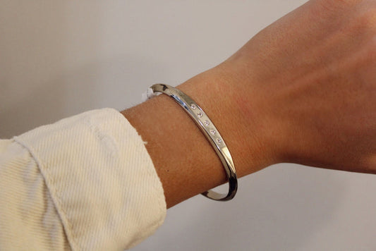 Flat Face Cuff with Crystals in Silver - Madison's Niche