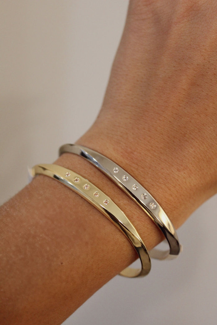 Flat Face Cuff with Crystals in Silver - Madison's Niche