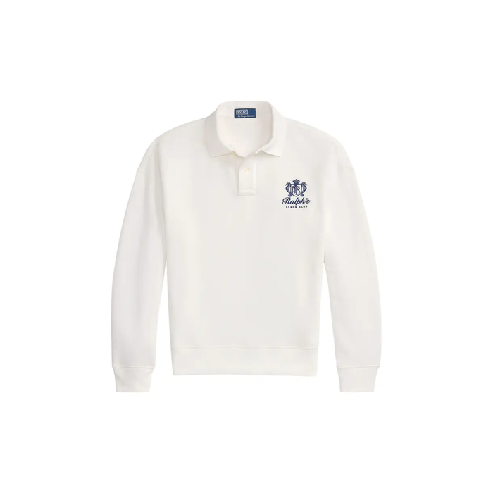 Fleece Graphic Polo Sweatshirt in White