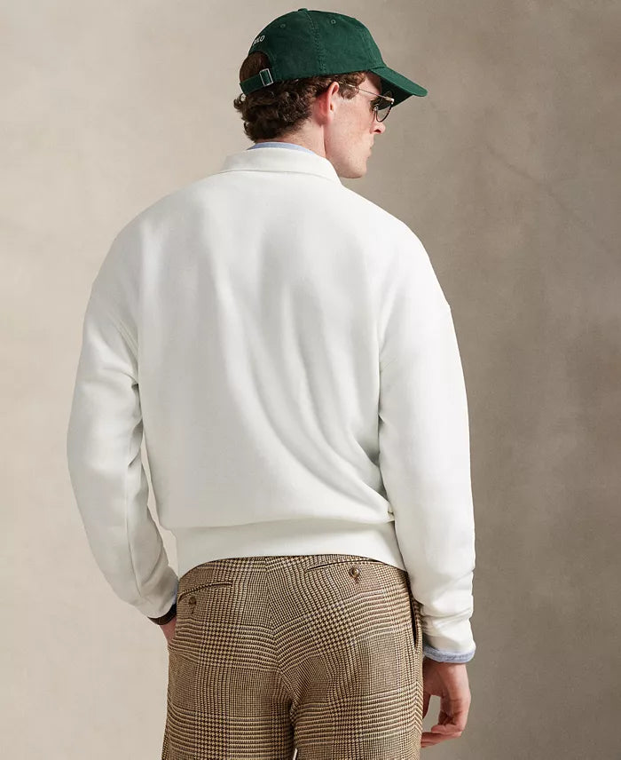Fleece Graphic Polo Sweatshirt in White - Madison's Niche