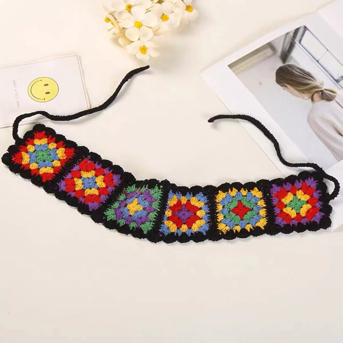 Close-up of Floral Crochet Hairband with black trim, easy for workdays and special occasions.