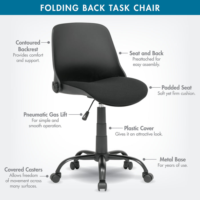 Folding Back Task Chair Black