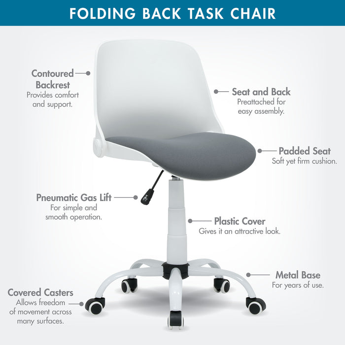Folding Back Task Chair White / Grey