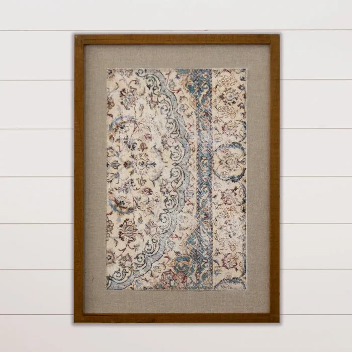 Framed Textile Wall Art  in Antiqued Blue - Madison's Niche