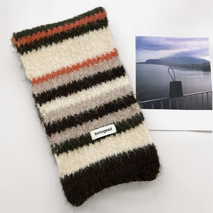 Close-up of Fuzzy Nature Inspired Scarf in navy, ideal for everyday styling and weekend outings.