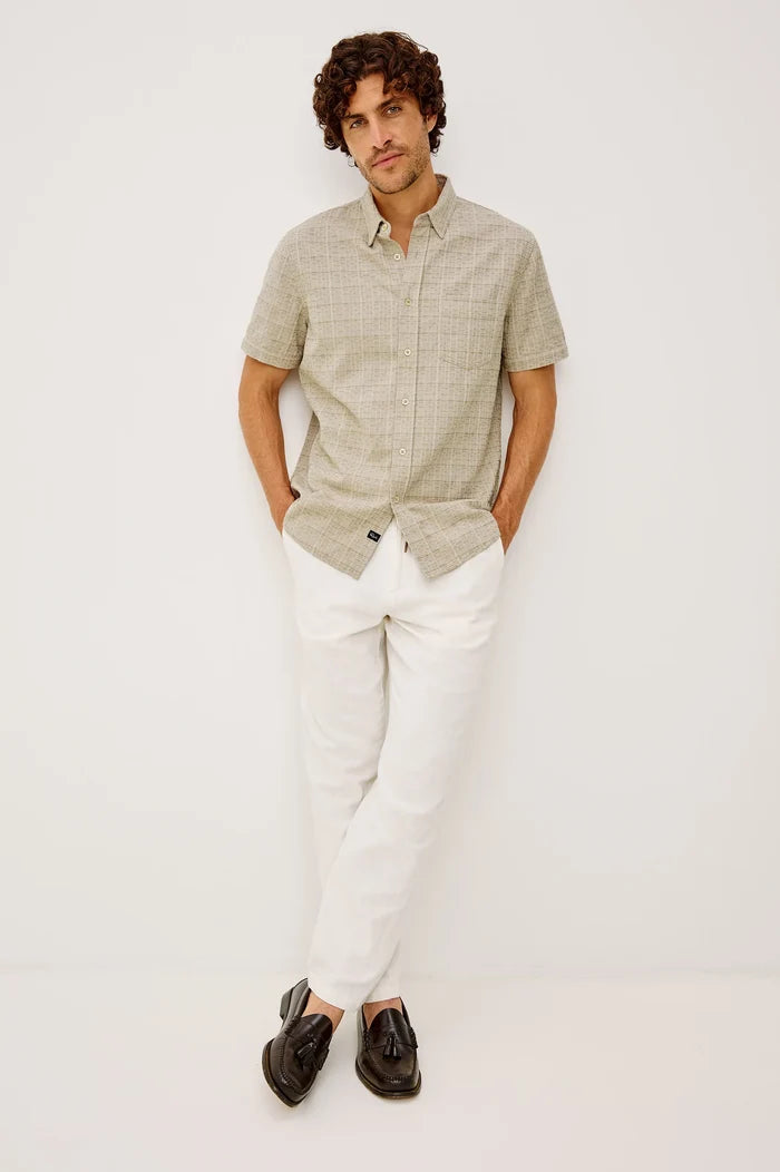 Gavin Button Down in Taupe Cream - Madison's Niche