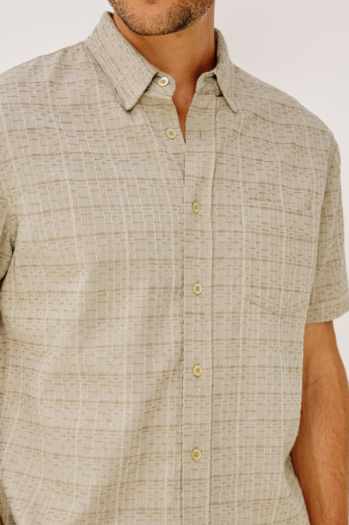 Gavin Button Down in Taupe Cream - Madison's Niche