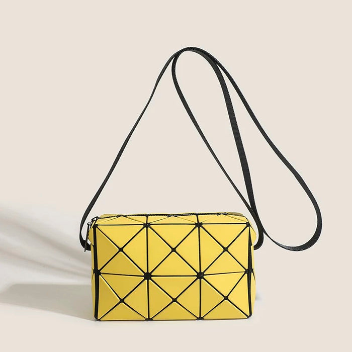 Front view of GeoChic Crossbody Bag in yellow, ideal for errands and gifting.