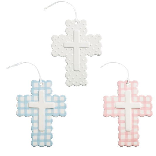 Gingham Ceramic Cross - Madison's Niche