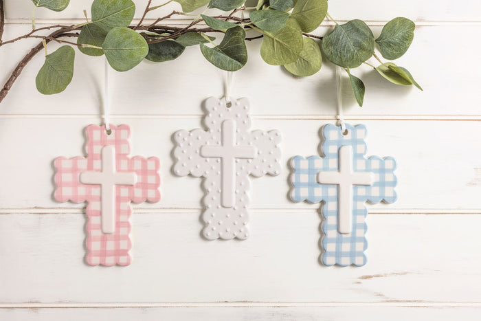 Gingham Ceramic Cross - Madison's Niche