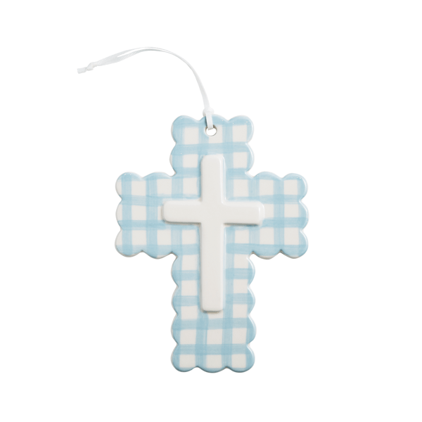 Gingham Ceramic Cross - Madison's Niche
