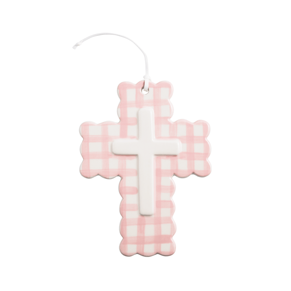 Gingham Ceramic Cross - Madison's Niche
