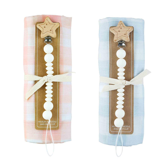 Gingham Swaddle & Pacifier Clip Set - Madison's Niche