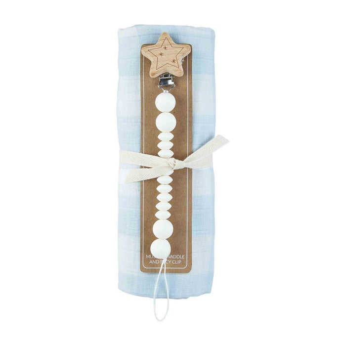 Gingham Swaddle & Pacifier Clip Set - Madison's Niche