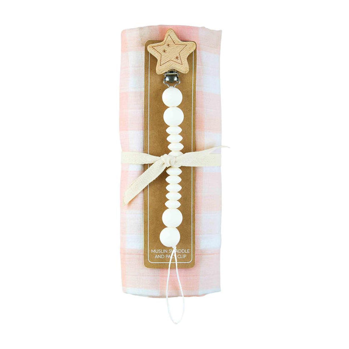 Gingham Swaddle & Pacifier Clip Set - Madison's Niche