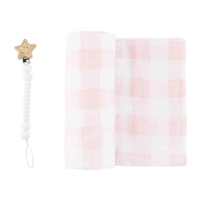 Gingham Swaddle & Pacifier Clip Set - Madison's Niche