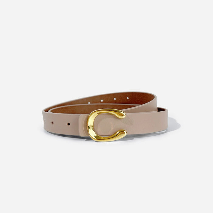Front view of rosy grey Gold C Buckle Belt, stylish design for daily wear