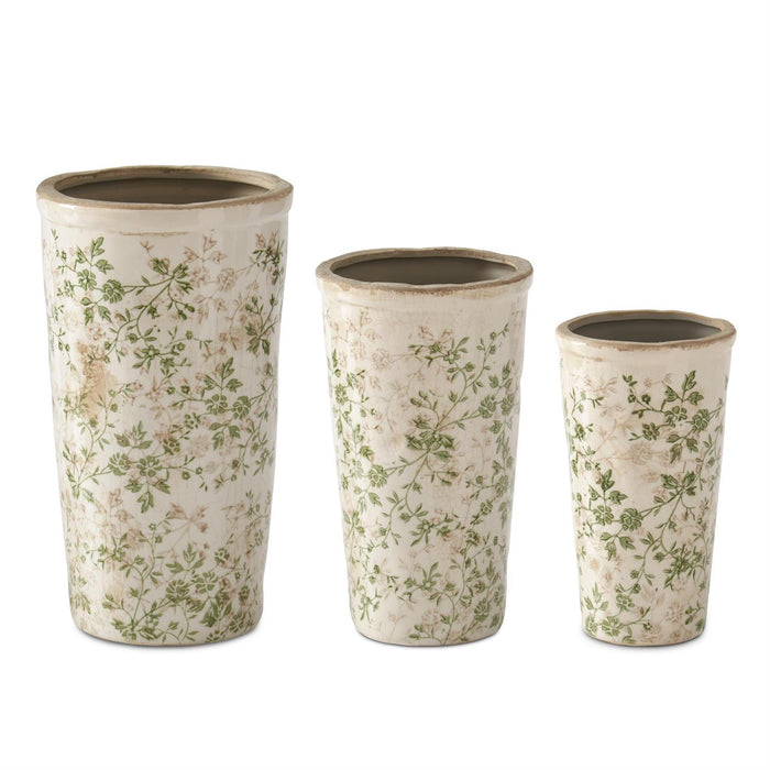 Green Floral Tall Pot - Madison's Niche