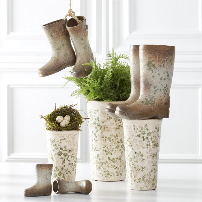Green Floral Tall Pot - Madison's Niche