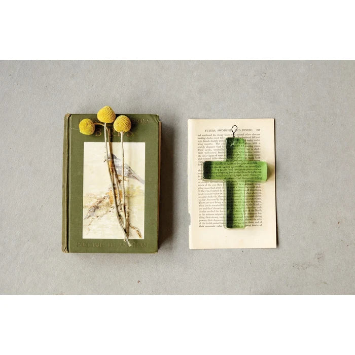 Green Glass Cross - Madison's Niche