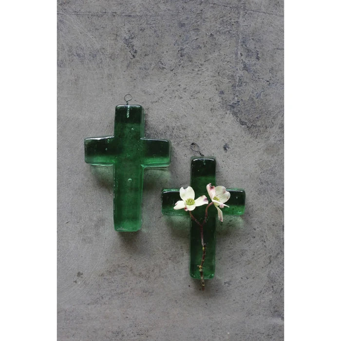 Green Glass Cross - Madison's Niche