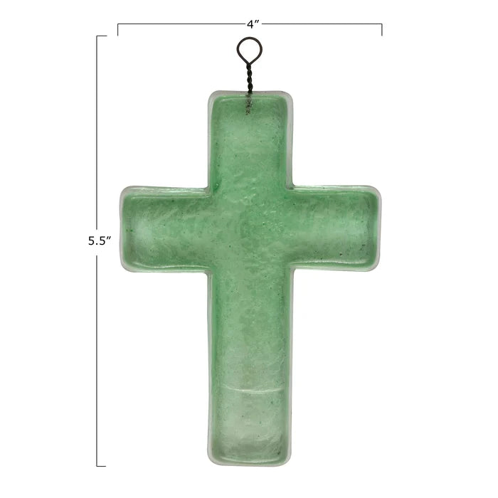 Green Glass Cross - Madison's Niche