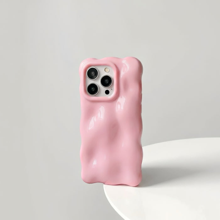 Pink aesthetic wavy phone cover made of soft-touch 3D silicone for a minimalist look.